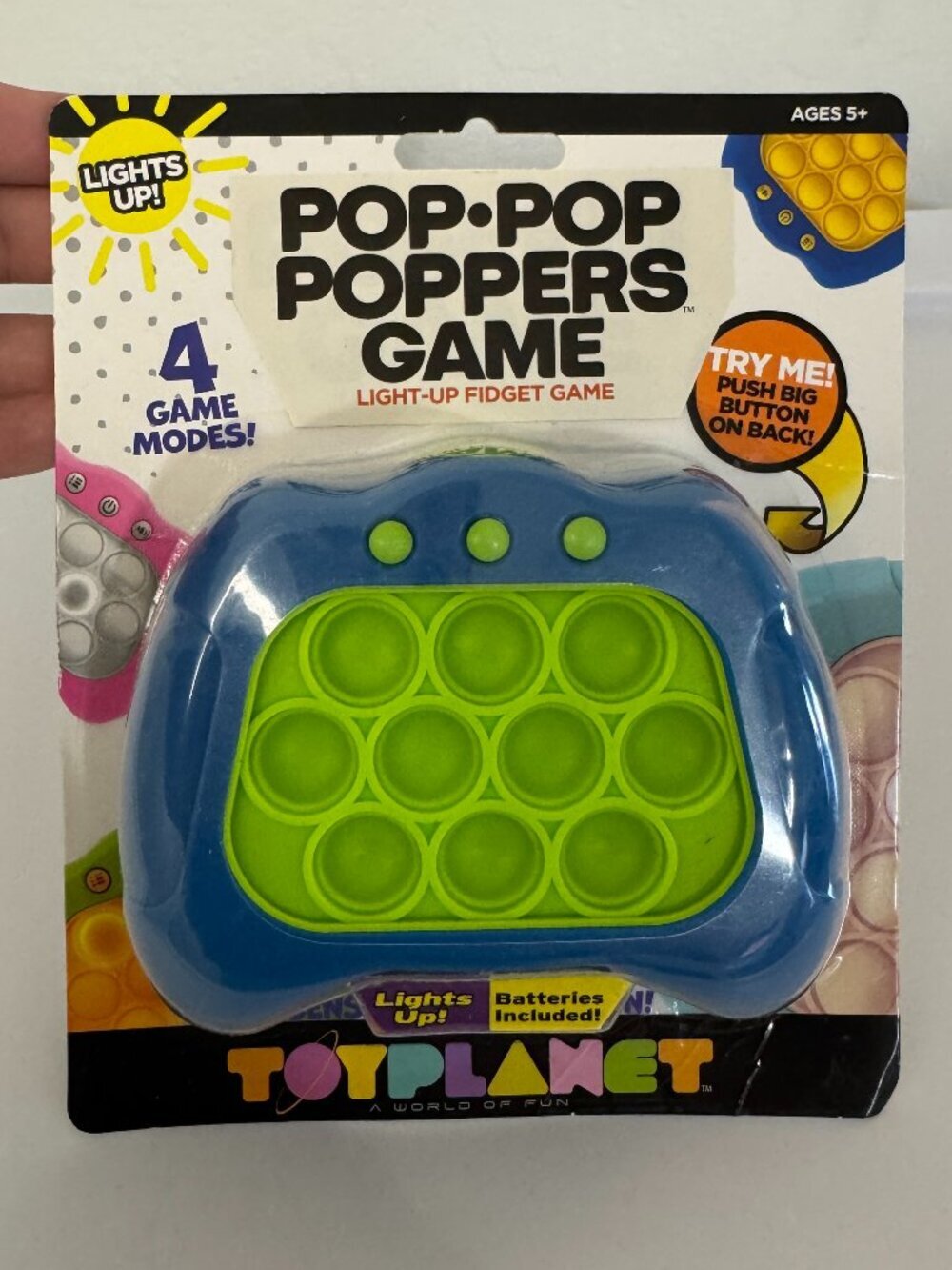 Pop-Pop Poppers Game | Blue Green Light-Up Fidget Toy 4 Game Modes | NWT